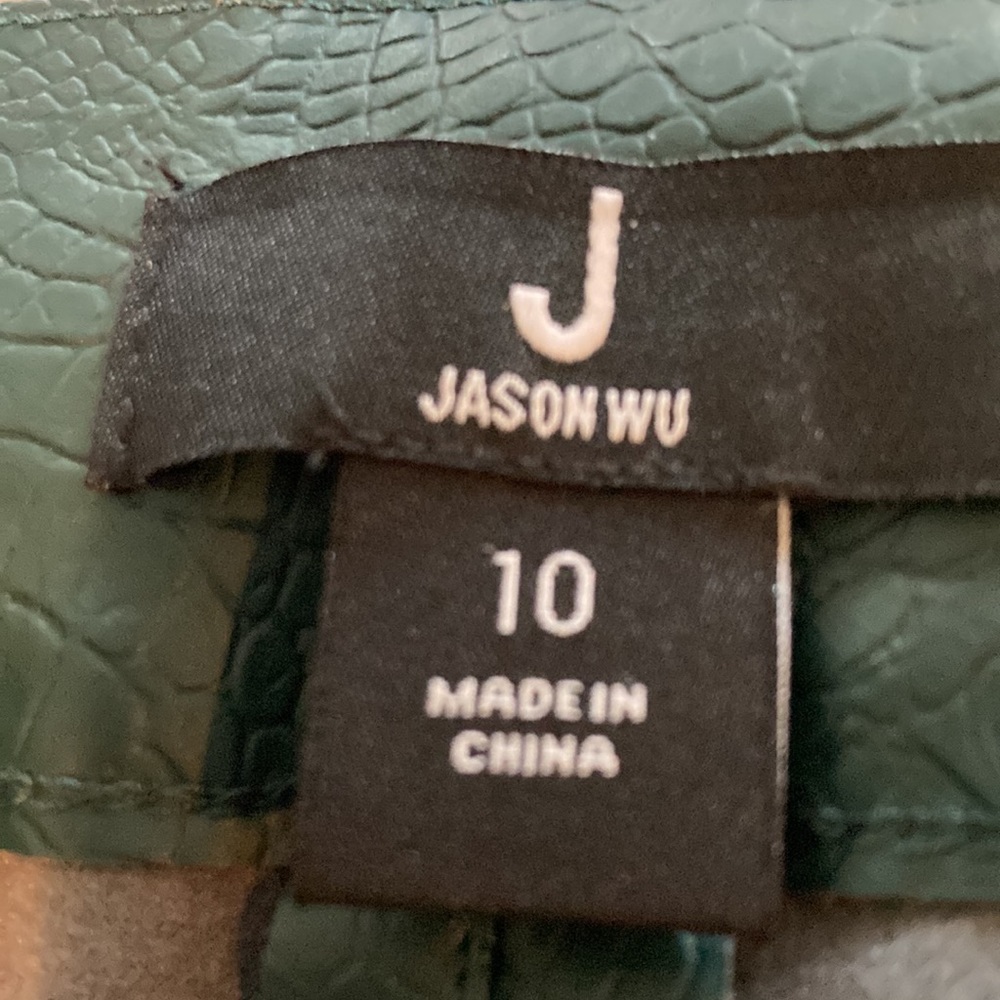 J Jason Wu Faux Leather Croc Culotte Pants Evergreen Size 10 - Picture 10 of 13